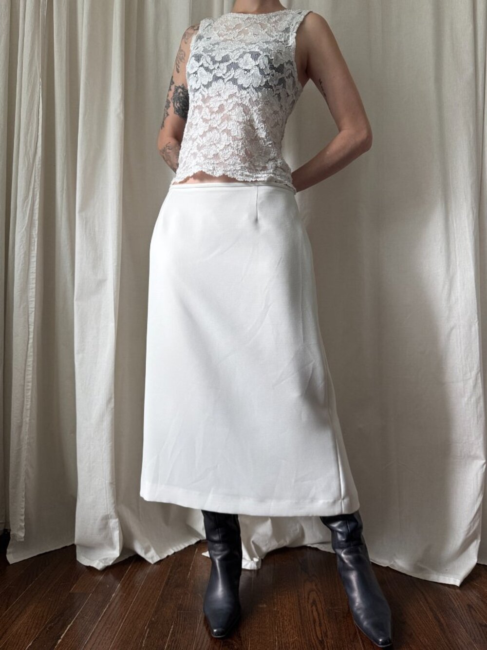 Preston & York White Minimalist Midi Pencil Skirt Women's Size 10 | 90s Chic